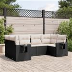 vidaXL 6-delige Loungeset met kussens poly rattan zwart