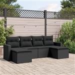 vidaXL 6-delige Loungeset met kussens poly rattan zwart