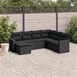 vidaXL 7-delige Loungeset met kussens poly rattan zwart