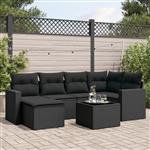 vidaXL 7-delige Loungeset met kussens poly rattan zwart