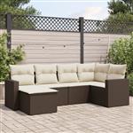 vidaXL 6-delige Loungeset met kussens poly rattan bruin