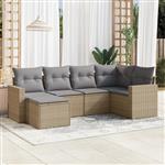 vidaXL 6-delige Loungeset met kussens poly rattan beige