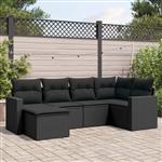 vidaXL 6-delige Loungeset met kussens poly rattan zwart