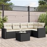 vidaXL 6-delige Loungeset met kussens poly rattan zwart