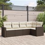 vidaXL 5-delige Loungeset met kussens poly rattan bruin