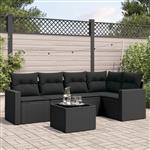 vidaXL 6-delige Loungeset met kussens poly rattan zwart