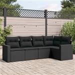 vidaXL 5-delige Loungeset met kussens poly rattan zwart