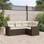 vidaXL 4-delige Loungeset met kussens poly rattan bruin