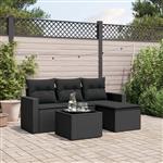 vidaXL 5-delige Loungeset met kussens poly rattan zwart