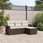 vidaXL 4-delige Loungeset met kussens poly rattan bruin