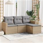 vidaXL 4-delige Loungeset met kussens poly rattan beige