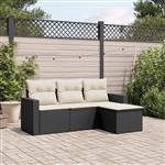 vidaXL 4-delige Loungeset met kussens poly rattan zwart