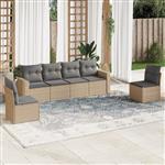 vidaXL 6-delige Loungeset met kussens poly rattan beige