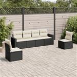 vidaXL 6-delige Loungeset met kussens poly rattan zwart