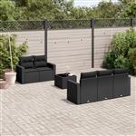 vidaXL 6-delige Loungeset met kussens poly rattan zwart