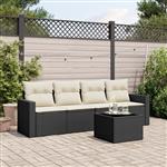 vidaXL 5-delige Loungeset met kussens poly rattan zwart