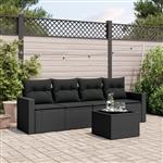 vidaXL 5-delige Loungeset met kussens poly rattan zwart