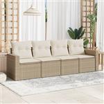 vidaXL 4-delige Loungeset met kussens poly rattan beige