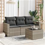 vidaXL 4-delige Loungeset met kussens poly rattan lichtgrijs