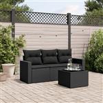 vidaXL 4-delige Loungeset met kussens poly rattan zwart