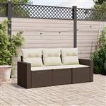 vidaXL 3-delige Loungeset met kussens poly rattan bruin