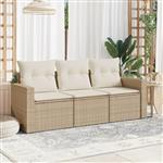 vidaXL 3-delige Loungeset met kussens poly rattan beige