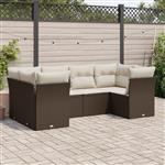 vidaXL 6-delige Loungeset met kussens poly rattan bruin