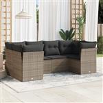 vidaXL 6-delige Loungeset met kussens poly rattan grijs