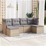 vidaXL 6-delige Loungeset met kussens poly rattan beige