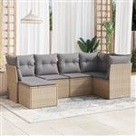 vidaXL 6-delige Loungeset met kussens poly rattan beige