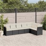 vidaXL 7-delige Loungeset met kussens poly rattan zwart