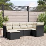 vidaXL 6-delige Loungeset met kussens poly rattan zwart