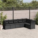 vidaXL 7-delige Loungeset met kussens poly rattan zwart