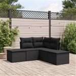 vidaXL 5-delige Loungeset met kussens poly rattan zwart