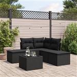 vidaXL 6-delige Loungeset met kussens poly rattan zwart