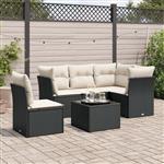 vidaXL 6-delige Loungeset met kussens poly rattan zwart