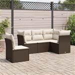 vidaXL 5-delige Loungeset met kussens poly rattan bruin