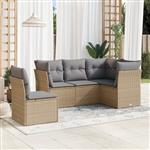 vidaXL 5-delige Loungeset met kussens poly rattan beige