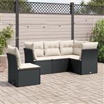 vidaXL 5-delige Loungeset met kussens poly rattan zwart