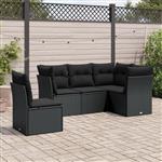 vidaXL 5-delige Loungeset met kussens poly rattan zwart