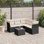 vidaXL 6-delige Loungeset met kussens poly rattan zwart