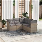 vidaXL 5-delige Loungeset met kussens poly rattan beige