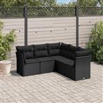 vidaXL 5-delige Loungeset met kussens poly rattan zwart