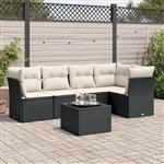 vidaXL 6-delige Loungeset met kussens poly rattan zwart