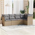 vidaXL 5-delige Loungeset met kussens poly rattan beige