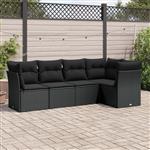 vidaXL 5-delige Loungeset met kussens poly rattan zwart