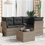 vidaXL 5-delige Loungeset met kussens poly rattan grijs