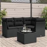 vidaXL 5-delige Loungeset met kussens poly rattan zwart