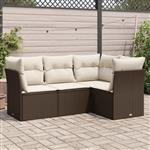 vidaXL 4-delige Loungeset met kussens poly rattan bruin