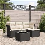 vidaXL 5-delige Loungeset met kussens poly rattan zwart